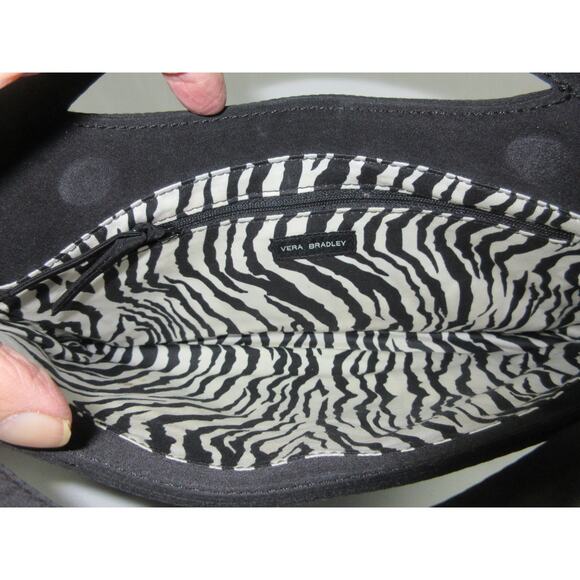 Vera Bradley Black Microfiber Quilted Clutch Bag, Front and Inside Pockets - Picture 6 of 8